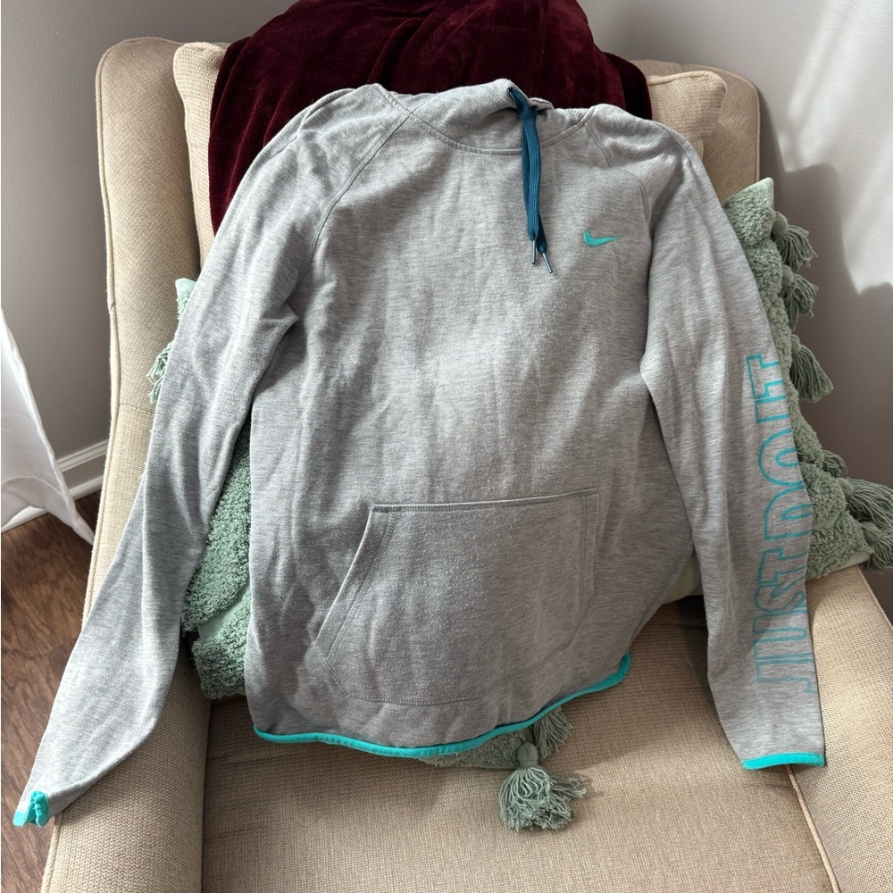 Nike Gray Hoodie with Teal Accents